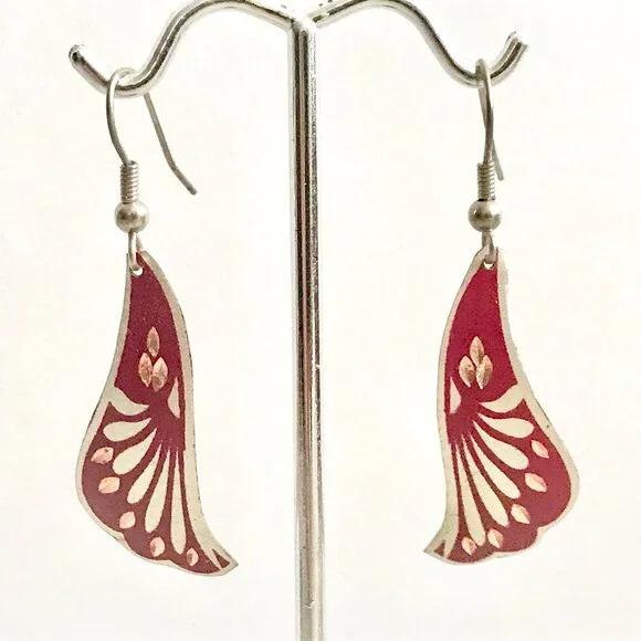 Mediterranean Earrings, etched, enamel, copper, hypo-allergenic - Picture 1 of 2